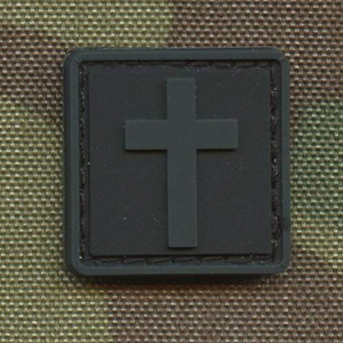 Kreuz Klein Patch Mini Christlicher PVC Klett Patch für Rucksack, Cap oder Plattenträger (Blackout)