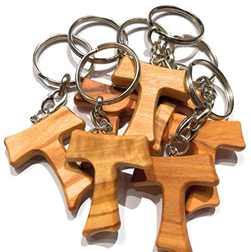 IL SOLE Schlüsselanhänger Tau Olivenholz Kreuz des Heiligen Franziskus Assisi 20 Stück 3 cm, braun, S