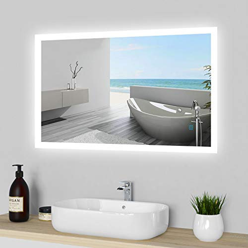 Bathroom Wall Mirror with LED Lights,with Demister Pad,IP44 Waterproof Dustproof (Single Touch-B, 900x700)