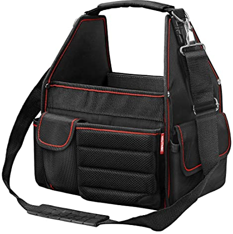 HAUTMEC Foldable Electrician Tool Bag, 18-Pocket Open Top Portable Tool Tote with Adjustable Shoulder Strap, Water-Resistant & Durable – HT0143