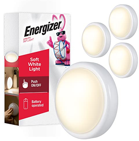 Energizer LED Tap, 4 Pack, Push, Battery Operated, Touch, Stick On Lights, Wireless, Puck, Under Cabinet Lighting, Perfect for Closets, Kitchen and More, 48958-P1