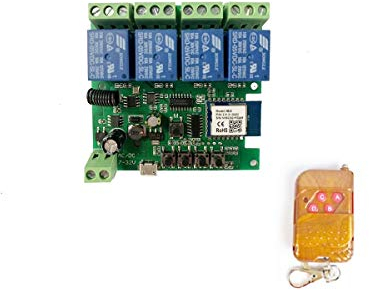 MHCOZY Interruttore relè wireless WiFi 4 canali 7-32V con 433 RF inclusa, Aggiungi telecomando WIFI alla tenda del cancello elettronico, lavora con Alexa Google home