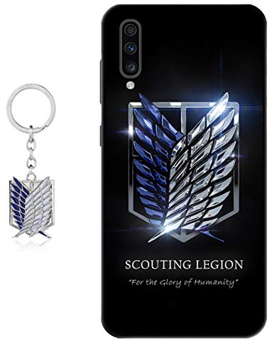 Staremeplz Hülle für Samsung Galaxy A50 Anime Handyhülle [Mit Angriff auf Titan Schlüsselbund] Cartoons Silikon Sanft Bumper Case Hülle für Samsung Galaxy A50