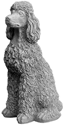 gartendekoparadies.de Stolzer Pudel mit üppigen Locken, Steinfigur, H. 28 cm, 4 kg, Grau, frostsicher aus Steinguss für Außenbereich