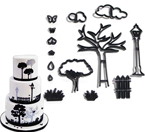GUMEI 14 pièces/Ensemble Parc thème emporte-pièce en Plastique Plante Arbre Herbe Rue Lampe Fondant Coupe gâteau décoration Outils Cuisson Cupcake Moule