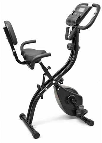 X-Bike hopfällbar träningscykel Ergometer Max Sittplats 120 kg | Inklusive Hjärtfrekvens Mobiltelefonhållare Träningsband Svart