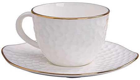 Tasse A Cafe Blanche Porcelaine A Cafe Un Café Serti De Garniture Dorée Une Cuillère À Café Blanche Comprend Une Cuillère en Métal Doré,Une Tasse De Porcelaine Et Un Café Soucoupe Coupe pour Latte