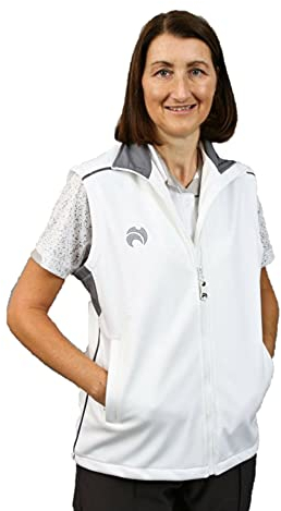 Henselite Womens Bowling Soft Shell Body Warmer-Color White with Grey Trims Size L