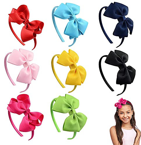 8 Pièces Serre-têtes avec Nœud, Serre-tête Filles Enfants, Bandeaux avec Arc, Bandeau Filles pour Enfants, Multicolore