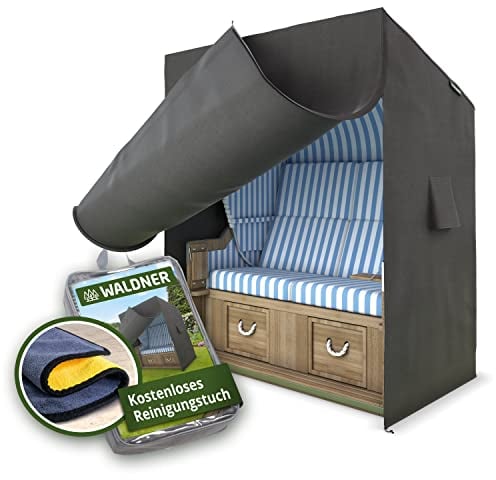 WALDNER Strandkorb Schutzhülle | Oxford 600D | Abdeckung Strandkorbhülle Abdeckhaube Abdeckplane | wasserdicht winterfest wetterfest UV-beständig atmungsaktiv | 135 x 105 x 175 B/T/H | grau anthrazit