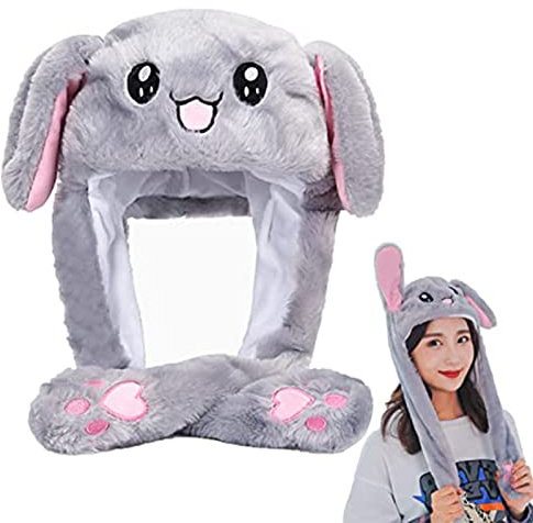 doepeBAE Hasen Mütze mit Beweglichen Ohren, Hasen Hut mit Wackelohren, Lustiger Hut für Erwachsene Kinder, Partyhüte Urlaub Cosplay Mütze, Weich und Bequem (Grau)