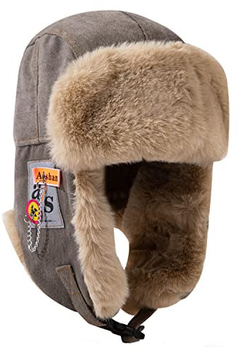 Clape Warme Wintermütze mit Ohrenklappen Trappermütze Fliegermütze Pilotenmütze mit Kunstfell Bomber Hut Russenmütze Warm Winter Trapper Cap,Gray