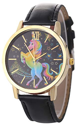 VILLCASE 1Pc Farbe Pegasus Einhorn Cartoon Quarzuhr Mode Mädchen Uhren Silikonband Kinder Uhren für Jungen Mädchen Kinder ( Schwarz )