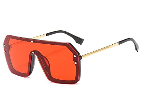 QTZTZ UV400 Quadratische Sonnenbrille Großer Rahmen Spiegel Übergroße Damen Sonnenbrille mit Farbverlauf,Schwarzer Rahmen roter Film