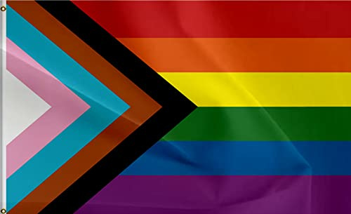 ANCONINE Progress Pride-Flagge, 1,5 x 2,4 m, LGBT Community Support Gay Pride Regenbogenbanner mit 2 Messingösen, strapazierfähig, doppelt genäht und hochwertiges Polyester (12,7 x 20,3 cm)