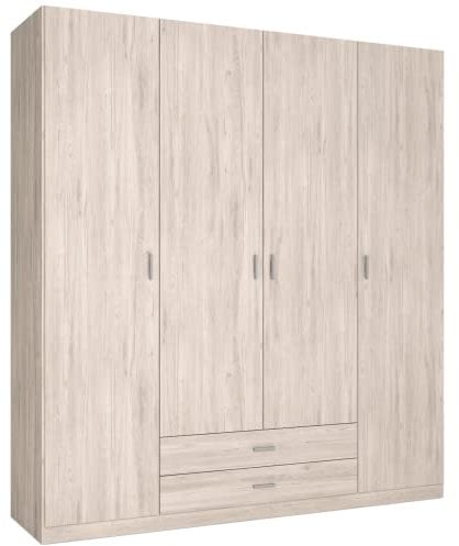 FABRIKIT Armario Roma 4 Puertas 2 cajones ropero Dormitorio habitación Color Sahara Moderno Mueble 200x215 cm
