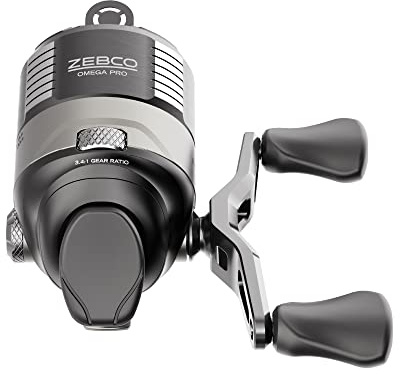 Zebco Omega Pro Spincast Fishing Reel, Size 20 Reel, Dual Ceramic Pick-up Pins, Solid-Brass Pinion Gear, GlideLine ll Line Retrieval System, Pre-Spooled with 6-Pound Fishing Line, Braid Ready, Black