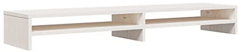 vidaXL Solid Wood Pine Monitor Stand Wooden Desktop Riser Display Shelf Desk Cabinet Laptop Screen Stand Dual Monitor Table Bedroom Furniture White