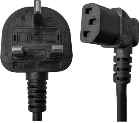 KHUDADAD 2 Metre 18 AWG 90 degree power cable (IEC320C13R to BS1363) Right Angle Kettle lead, Black