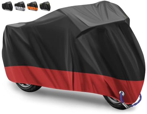 Motorradabdeckung Motorrad Abdeckplane Outdoor Kratzer verhindern Wasserdicht Motorradgarage 210D Oxford Schutzhülle für Harley-Davidson,Honda,Suzuki,Yamaha (Rot, 245 X105 X125 cm)