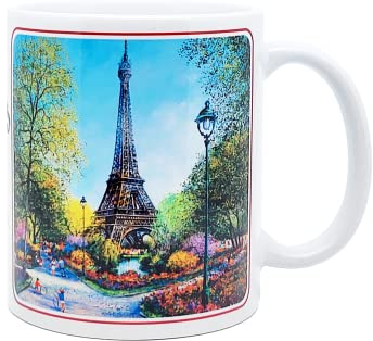 DESSAPT Arts - Paris la Tour Eiffel en Été et en Noir et Blanc - Mug Céramique 325 ml - Tasse-Cadeau Unique avec les Magnifiques Pysages Parisiens - Imprimé en France - Blanc Brillant