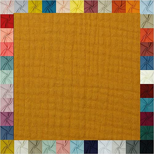 Hochwertiger Musselin Stoff Meterware - weicher Baumwollstoff für Kleid Baby Decke Tuch Tagesdecke Bettwäsche ÖkoTex Double Gauze uni Baumwollstoffe Dekostoff Stoffe zum Nähen Meterware (senf)