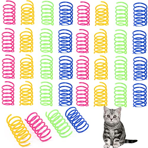 Macelitu 32 Stück Cat Spring Spielzeug, 4 Farbe Bunte Katzenspielzeug Spirale Frühlingsspielzeug, Kunststoff Spiralfedern für Katze, Interaktive Katze Haustier Spielzeug