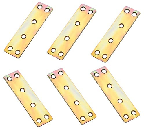 TA-VIGOR 6Pcs Six Mount Holes Flat Fixing Mending Plates, Straight Brace Brackets Mending Repair for Wood Connector, Gold, 80mmx23mmx1.6mm
