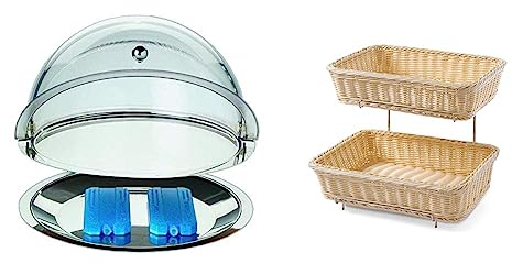 APS Thermo-Set 5-teilig – Hochwertiges Tablett-Set bestehend aus einem tiefen Tablett, einem flachen Tablett, zwei Kühl-Akkus & HENDI 561201 Brotkorb-Display, GN 1/2, 360x280x(H) 315mm