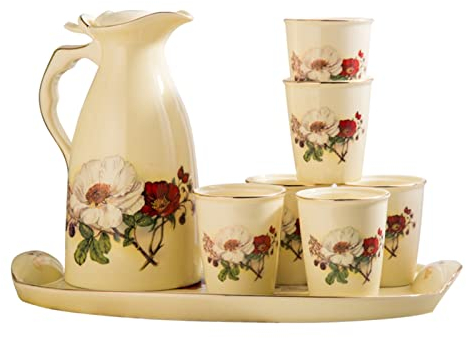 Pichet à Eau Céramique Jugs Coupes Plateau Ensemble de grande capacité Pichet d'eau Pichets Jar Bureau à la maison Porcelaine Porcelaine Boissons 8 pièces Set Pichet résistant à la chaleur Carafe à Ea