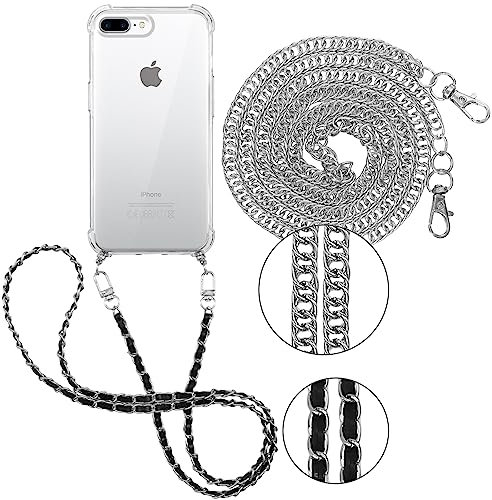 Pnakqil Funda con 2 Piezas Cuerda para Apple iPhone 7 Plus / 8 Plus 5,5, Carcasa con Cordones Colgante Collar Correa de Cuello Cadena Trasparente TPU Bumper AntiChoque Case, Cordón 5