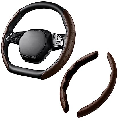 CGEAMDY Auto Lenkradbezug, Universal Segmentierter Lenkradschutz Kohlefaser Lenkrad Abdeckung, 38CM Anti Rutsch Lenkradabdeckung Lenkradschoner, Auto Zubehör（Braun）