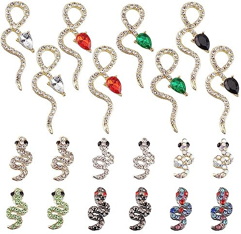 OLYCRAFT 20 Stück 10 Stile Schlangen Nagelkunst Charms Schlange Mit Strasssteinen Nagelkunst Nieten Gold Silber 3D Nagelkunstdekorationen Strasssteine Für DIY Handwerk Maniküre Dekorationen