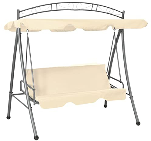 Hollywoodschaukel mit Bettfunktion und Dach, BULANED Gartenschaukel, Garten Schaukel, Schaukelgestell, Schaukel Garten, Schaukelgerüst, Sandweiß