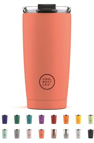 Cool Bottles - Vaso Térmico de Acero Inoxidable 550 ml - Pastel Coral - Tapa Hermética - Vaso para Café - Bebidas Frías 10 horas y Calientes 5 horas - Libre de BPA