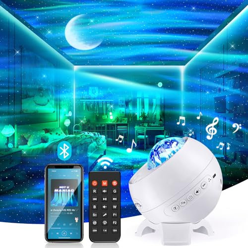 Northern Lights Aurora Projector, 15 Colors + Star Moon Northern Lights Galaxy Projector,Bluetooth Speaker & White Noise Star Projector Galaxy Light,Remote Moon Night Light Projector Kids Adults Gifts