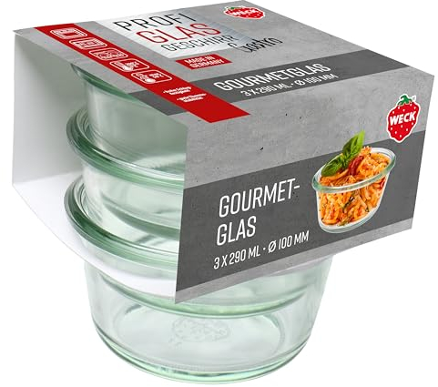 Weck Juego de 3 vasos gastropack de 290 ml (creaciones perfectas, aptas para horno, lavavajillas, estabilidad, frascos de delicatesse, sin tapa) 76124