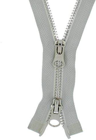 2 Wege Reißverschlüsse Metall Silber 2 Weg Reißverschluss teilbar (hellgrau - 310, 65cm)
