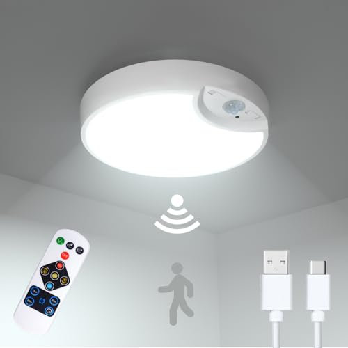 Klarlight Motion Sensor LED Ceiling Light, 7.5 x 7.5, Cool White, 300LM, Battery Operated, Remote Control, Indoor, Flush Mount, Home Use