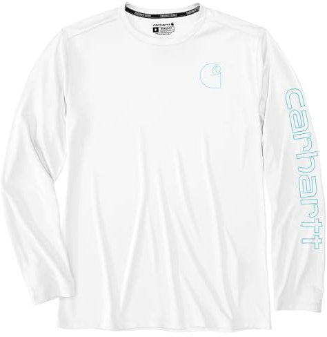 Carhartt Men's Force Sun Defender Lightweight Long-Sleeve Logo Graphic T-Shirt, White, Large