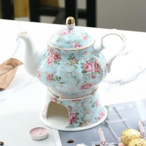 SOREZE Tetera Inglesa británica de 400ML, Base calefactora, Calentador de té de Porcelana, Set de Tetera, Horno de retención de cerámica