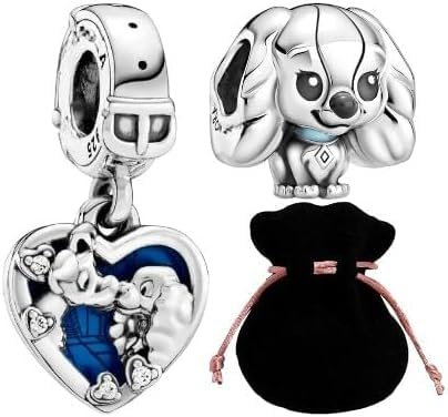 JABEDE: 925er Silber Charms, Kompatibel mit Europäischen Armbändern und Halsketten, Charm Love, Minnie und Mickey Mouse Ohrringe, Schmuckkästchen, Charm Stopper (Susi und Strolch)