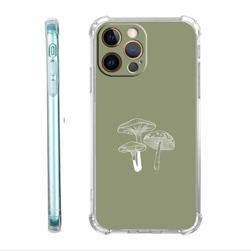 Sage Green Mushroom Case - Compatible with iPhone 12 Pro Max, Minimalist Aesthetic Plant Case for Men & Women
