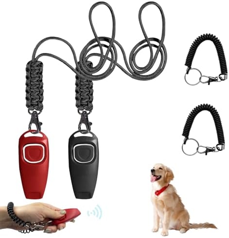 Hundepfeife,Hundepfeife Rütter Rückruf,Pfeife Klicker Hundeklicker Set,Hundepfeife mit Klicker und Lanyard,Für die Hundeausbildung(2 Stück)