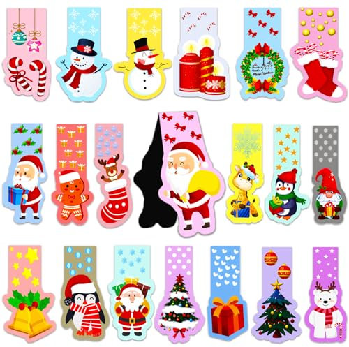 Lesezeichen Kinder,40 Stück Weihnachten Magnetische Lesezeichen Bunt,Weihnachtsgeschenke Magnetic Markings Santa Schneemann Seitenclips Markierungen,Buchmarkierungen Mitgebsel für Schüler Lehrer