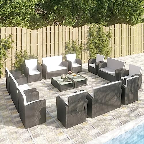 DYRJDJWIDHW Outdoor Kissen,gartenliege wetterfest,paletten,16-TLG. Garten-Lounge-Set mit Auflagen Poly Rattan SchwarzGeeignet für Garten, Swimmingpool, Wohnzimmer, Terrasse