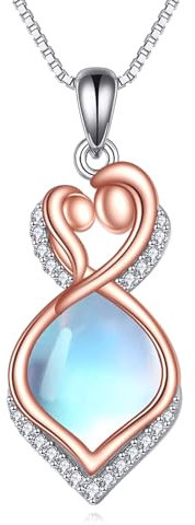 YAFEINI Mutter und Tochter Halskette 925 Sterling Silber Mutter Herz Halskette Weihnachten Geburtstag Anhänger Muttertag Kette Schmuck Geschenke für Mutter Tochter (Mondstein Mama kette)
