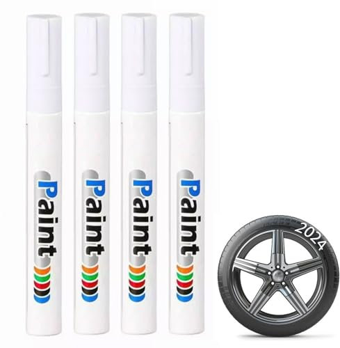 4 Rotuladores de Pintura para Neumáticos de Coche, Color Blanco, Resistente al Agua, Rotulador Permanente para Neumáticos, para Coche, Moto, Bicicleta, Neumático