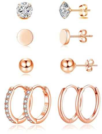 Loutade Ohrringe Gold, 5 Paare Sterling Silber Creolen Ohrstecker Set, Hypoallergene Kleine Knorpel Schlafen Creolen Rose Gold Ohrstecker Ohrringe, Cubic Zirkonia Ohrringe Rose Gold für Damen