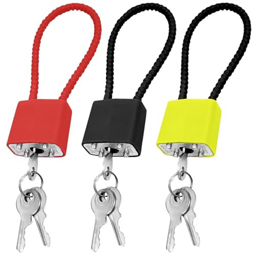 3 Pcs Steel Rope Padlocks with Same Keys, Padlock Long Shackle Outdoor, Heavy Duty Padlock Lock with Color Key Ring, Small Cable Lock for Suitcase Gate Bicycle Gym Locker Black Red Green